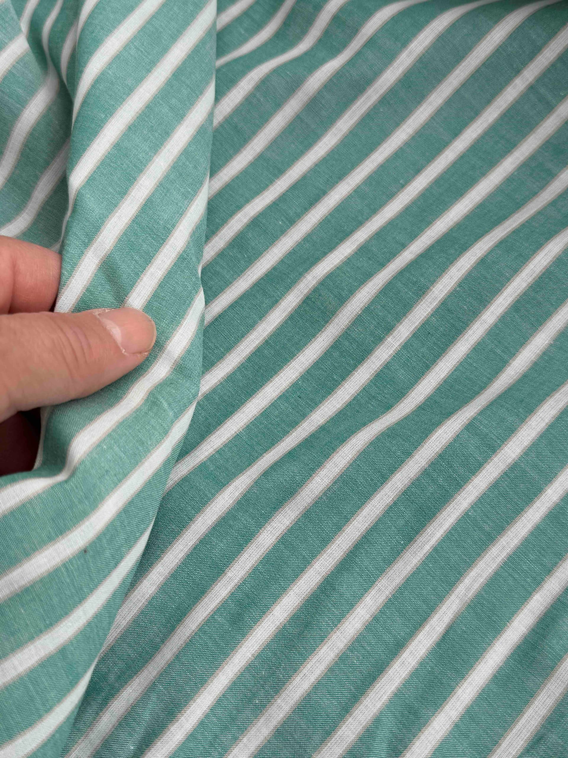 Green Striped, 100% Cotton Voile