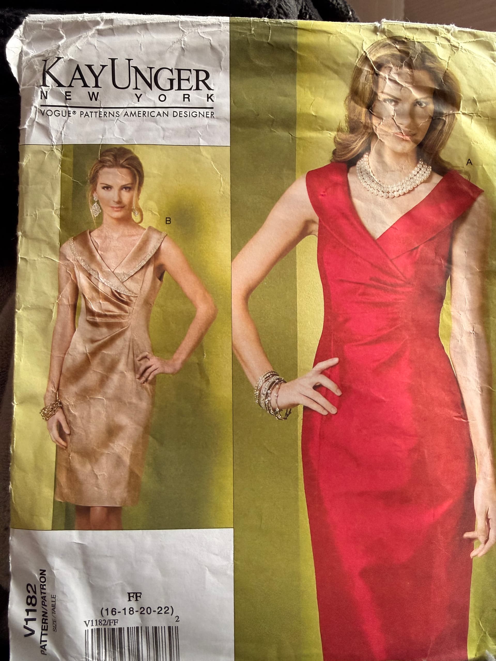 Sewing pattern Vogue 1182, special occasion dress, American designer, Kay Unger, size 16-22
