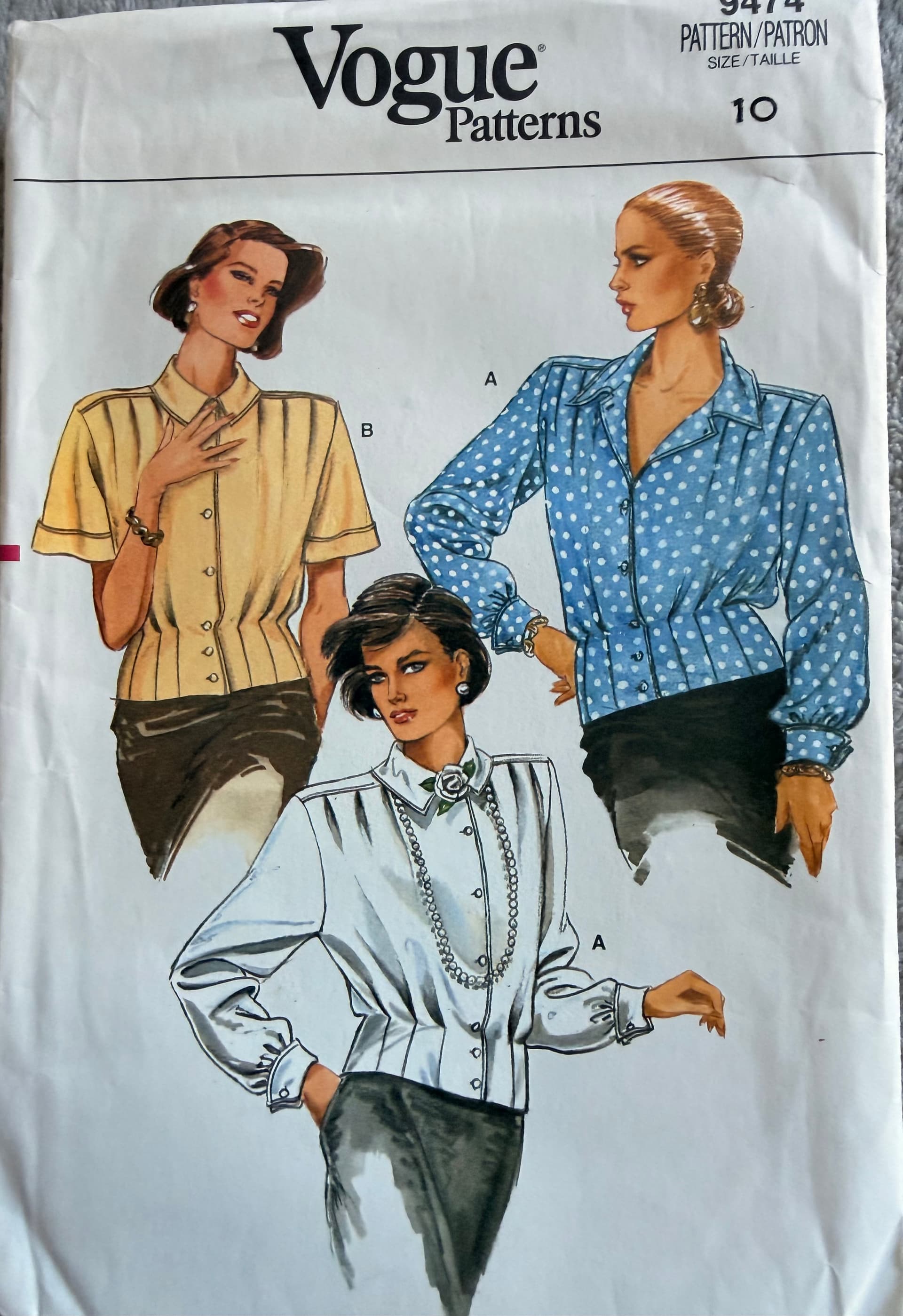Sewing pattern Vogue 9474, vintage, Shirt with variances, Size 10.
