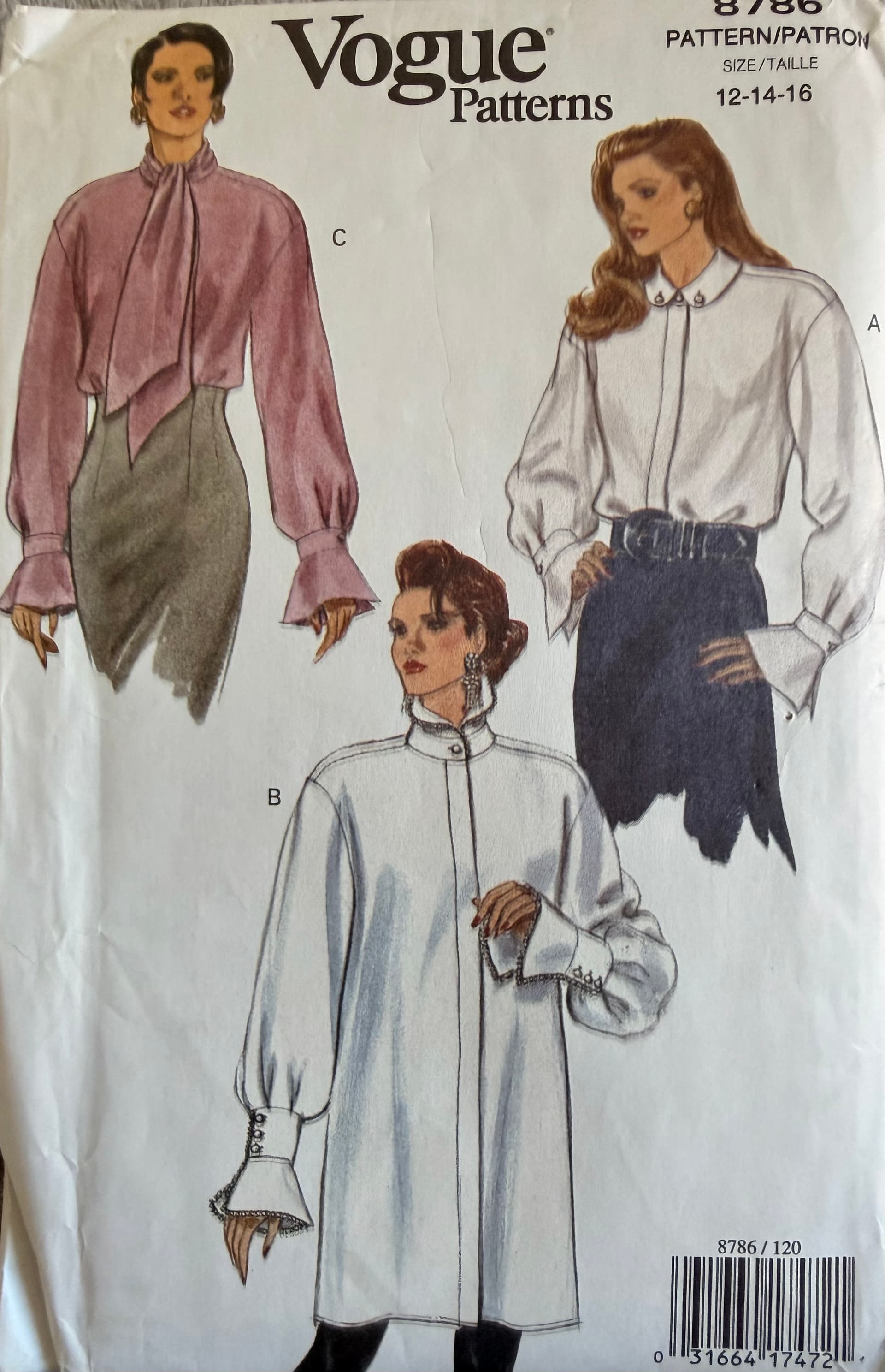Sewing Pattern Vogue 8786, shirts, size 12-16