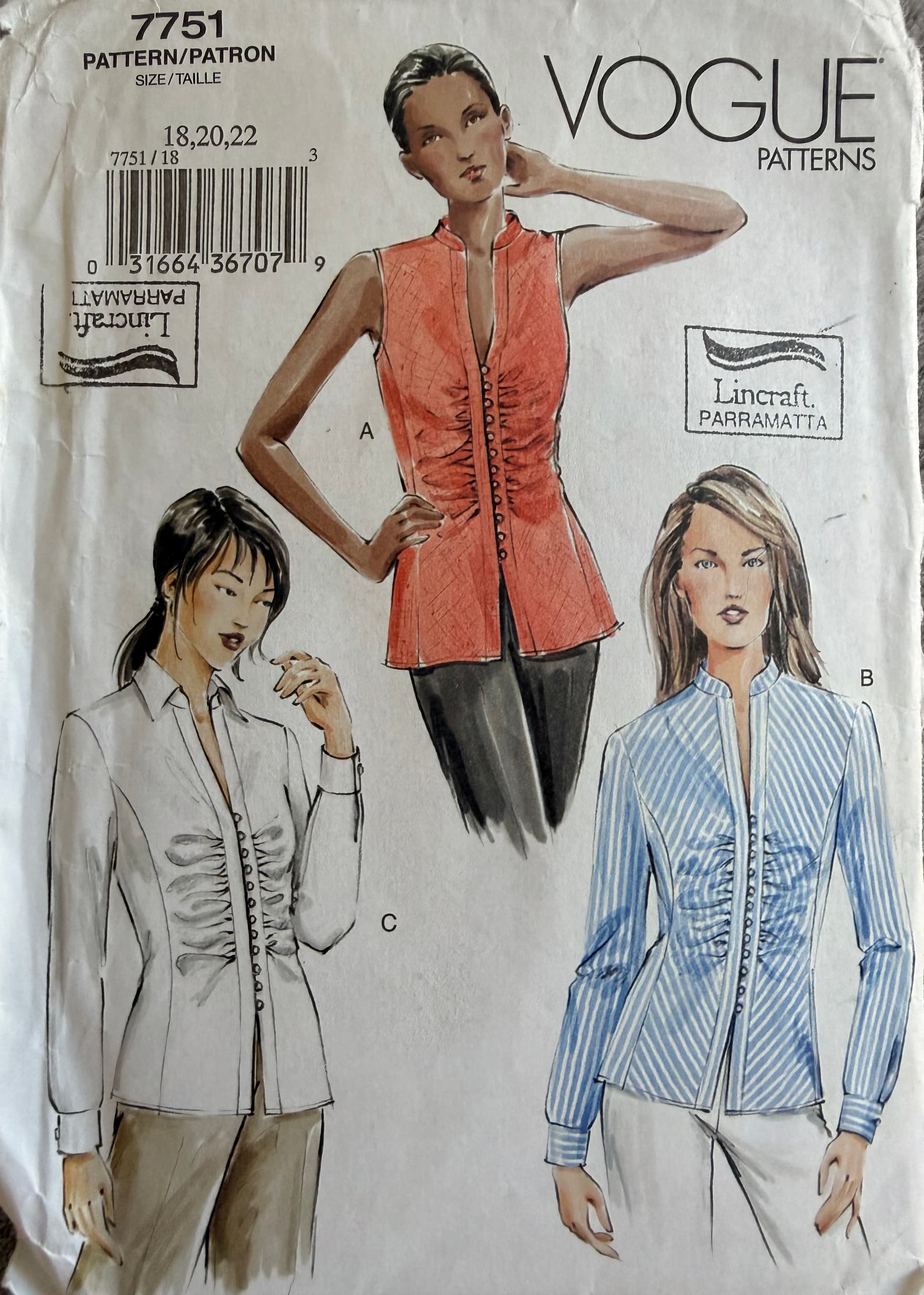 Sewing pattern Vogue 7751, shirt, Size 18-22