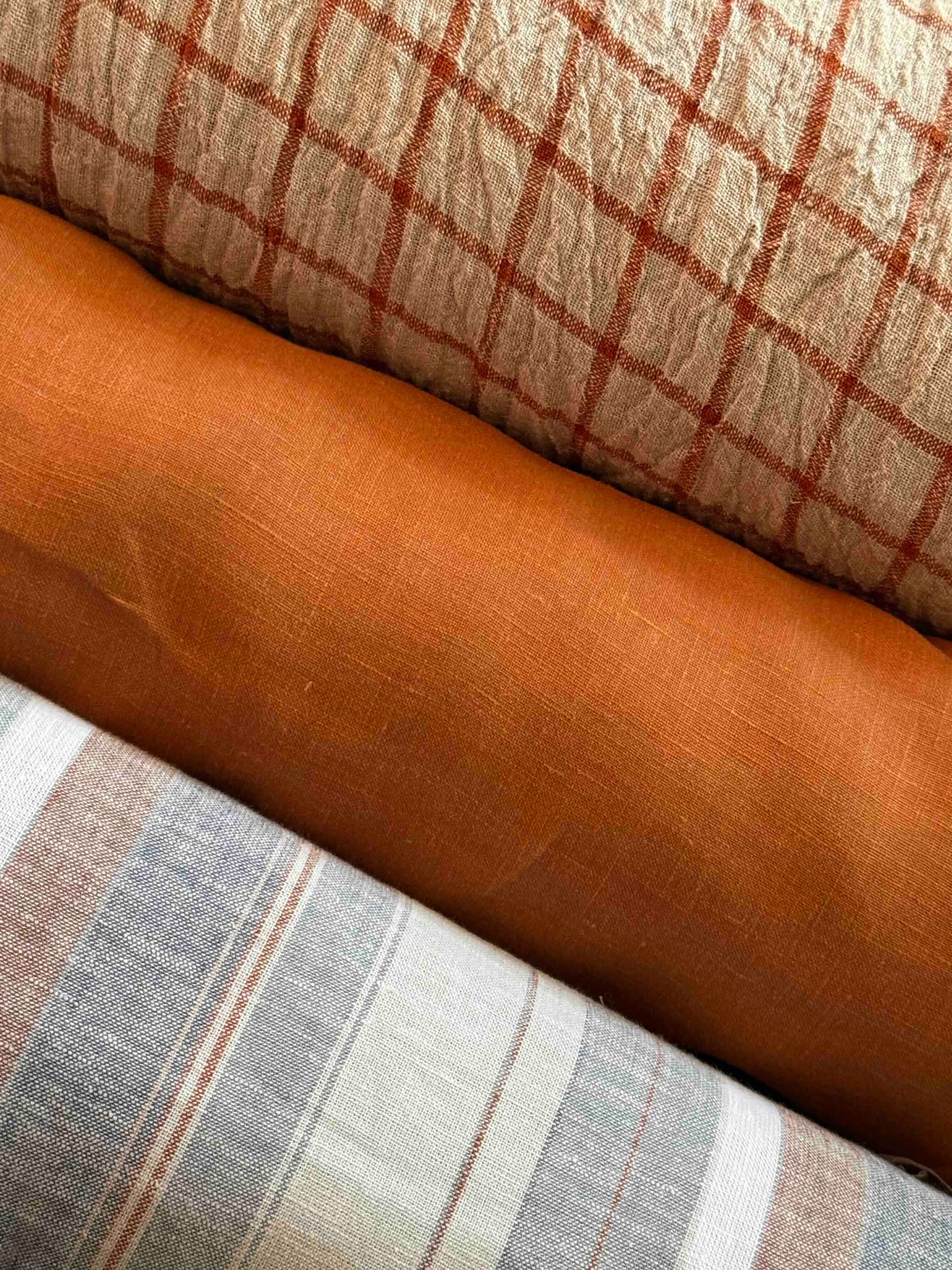 100% Linen, rich copper colour, fabric