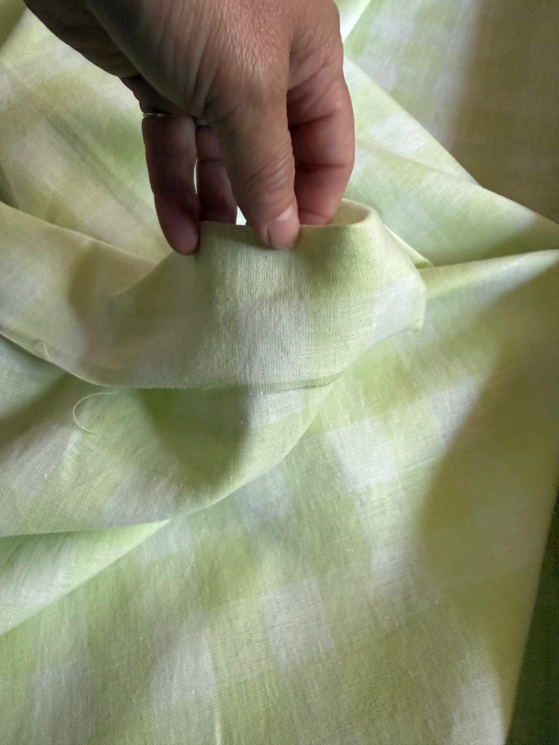 80% Linen/20% Cotton blend, lime green and white gingham