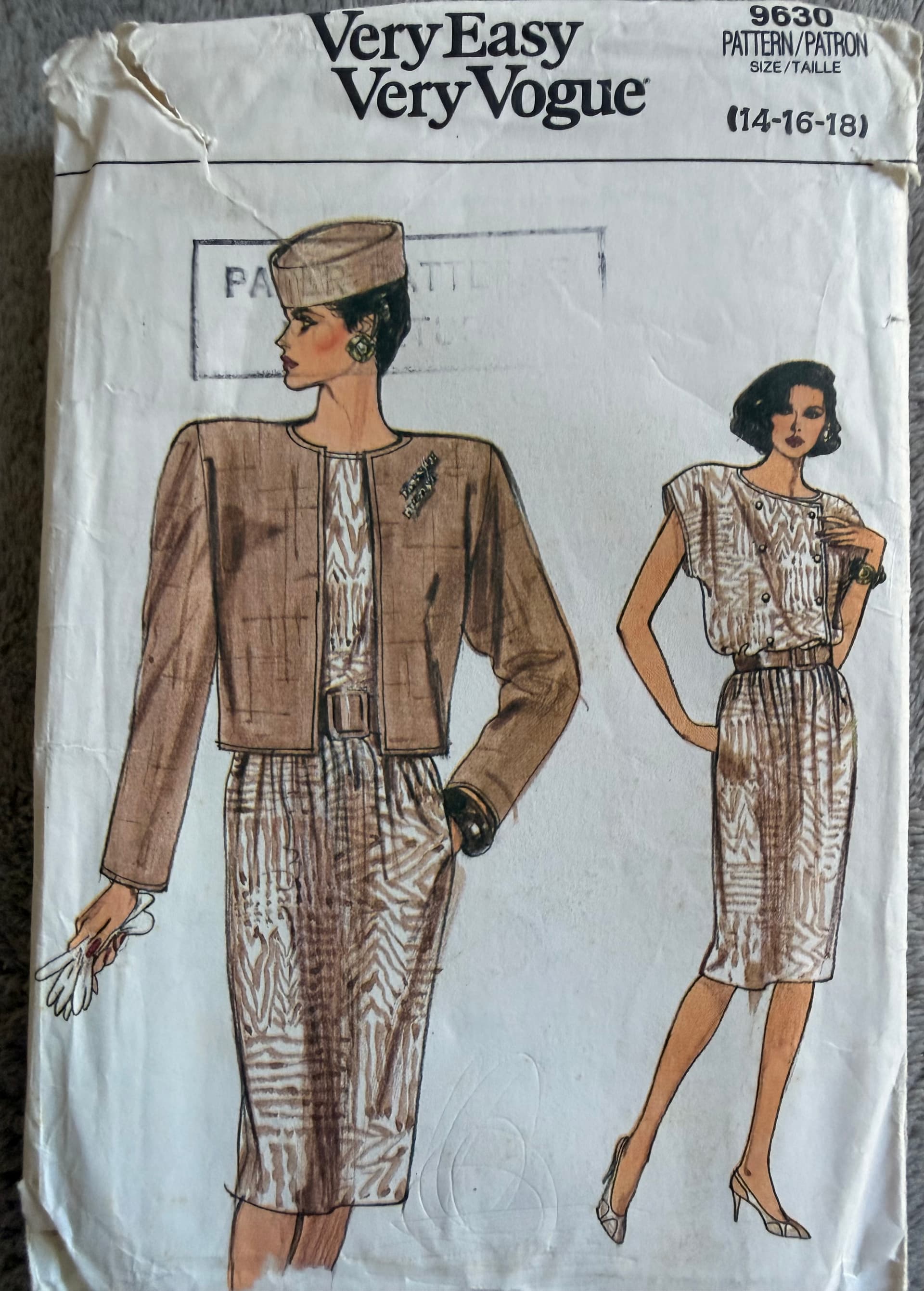 Sewing pattern Vogue 9630, vintage, Dress and jacket. Size 14-18. Very easy