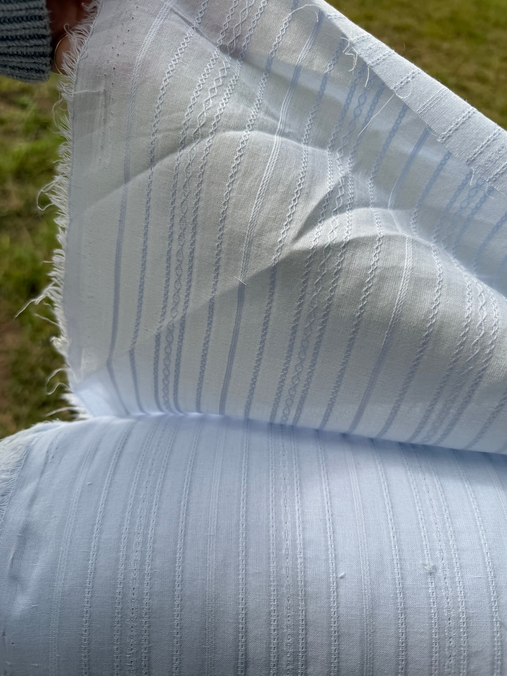 100% Cotton embroidered blue dobby , Australian milled