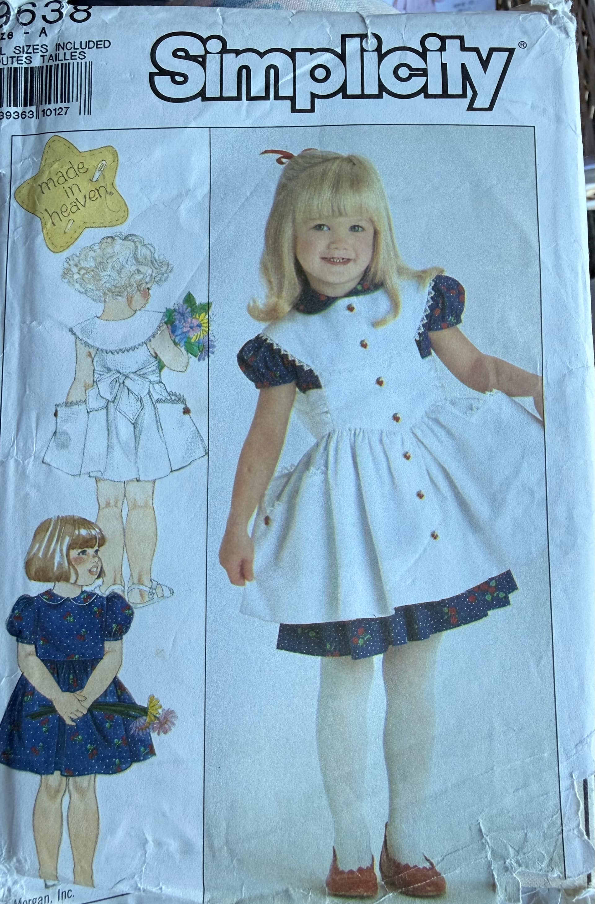Sewing Pattern Simplicity 9638 kids - little girl dress with variations, age 3-6