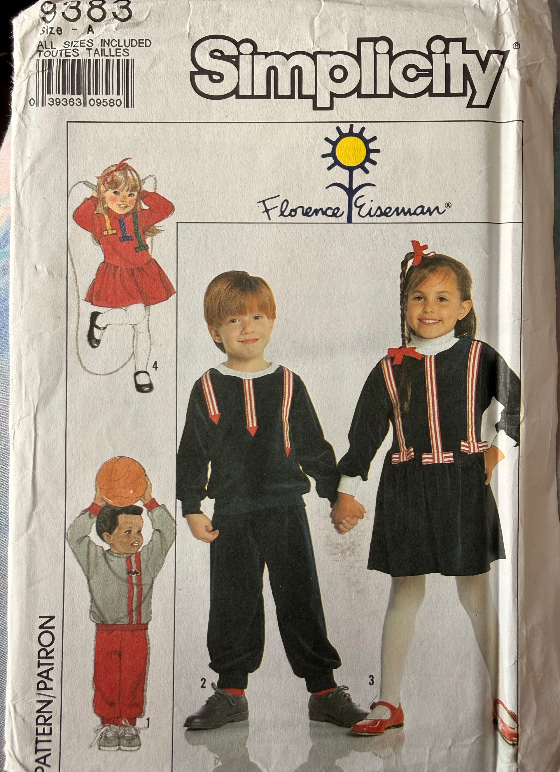 Sewing Pattern Simplicity 9383 kids stretch pants, top and dress, ages 3-6