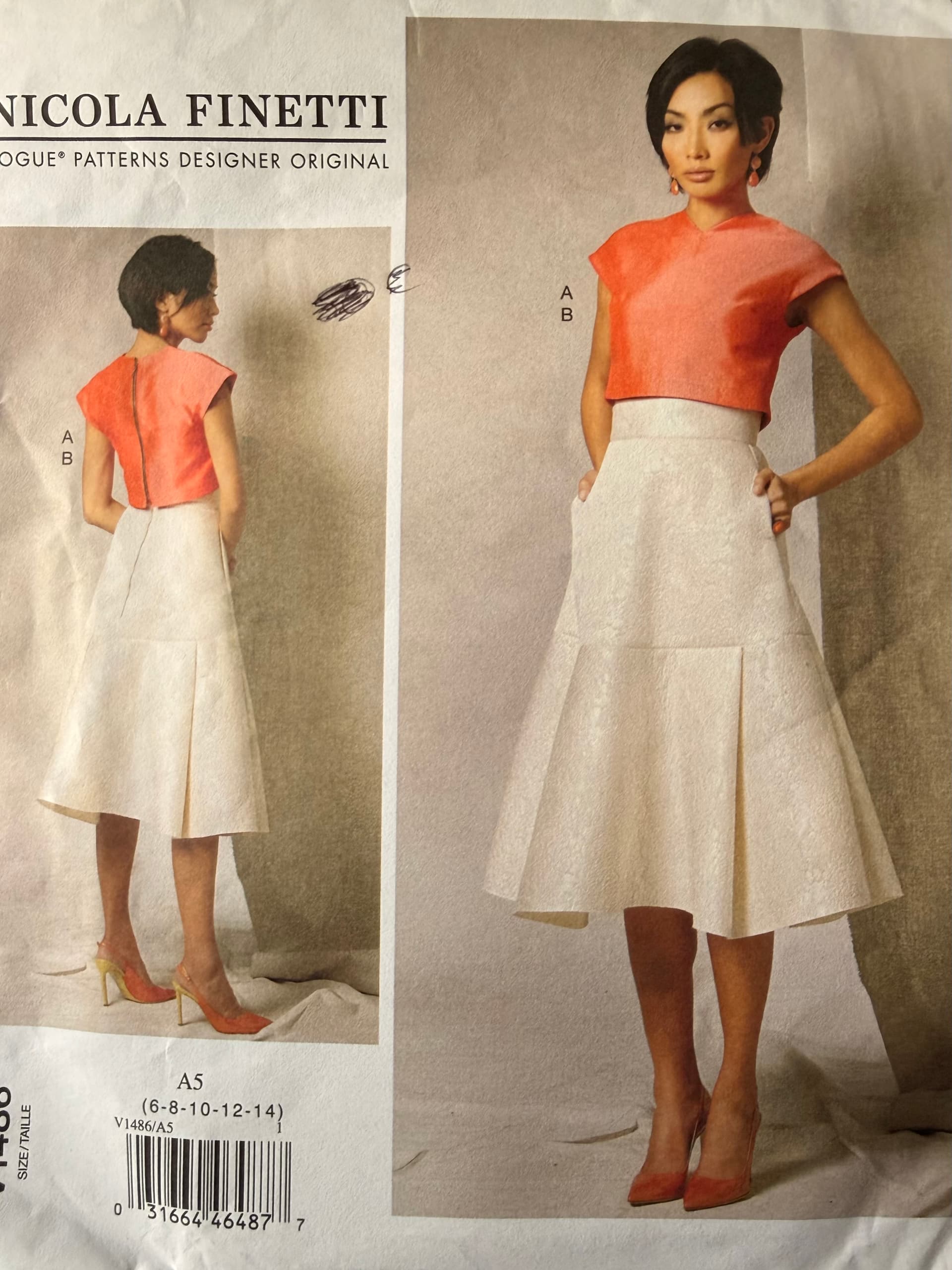 Sewing pattern Vogue 1486, vintage, Nicola Finetti, top and skirt