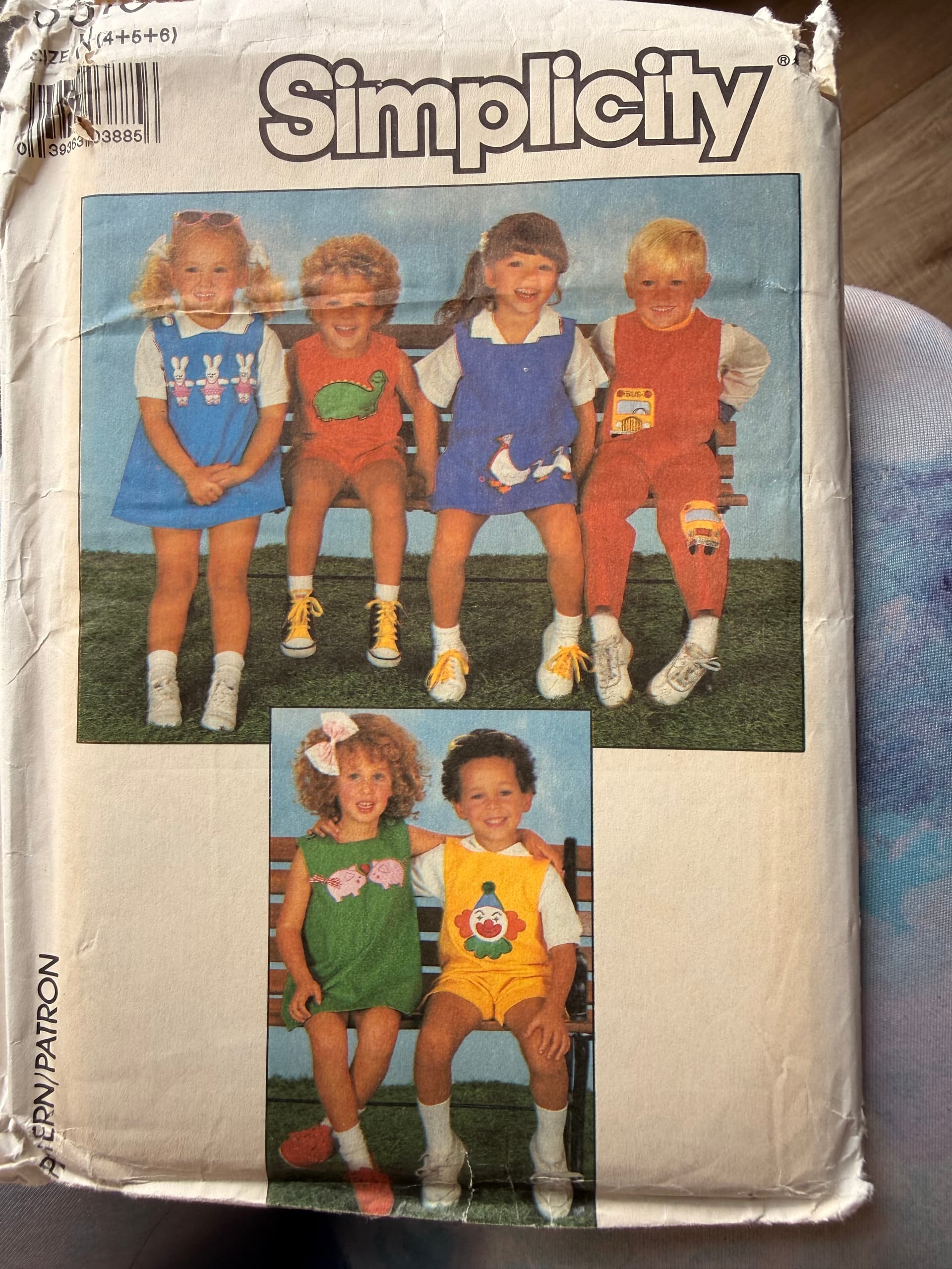 Vintage Sewing Pattern Simplicity 8510 kids pinafores and jumpsuits, appliqué, ages 4-6