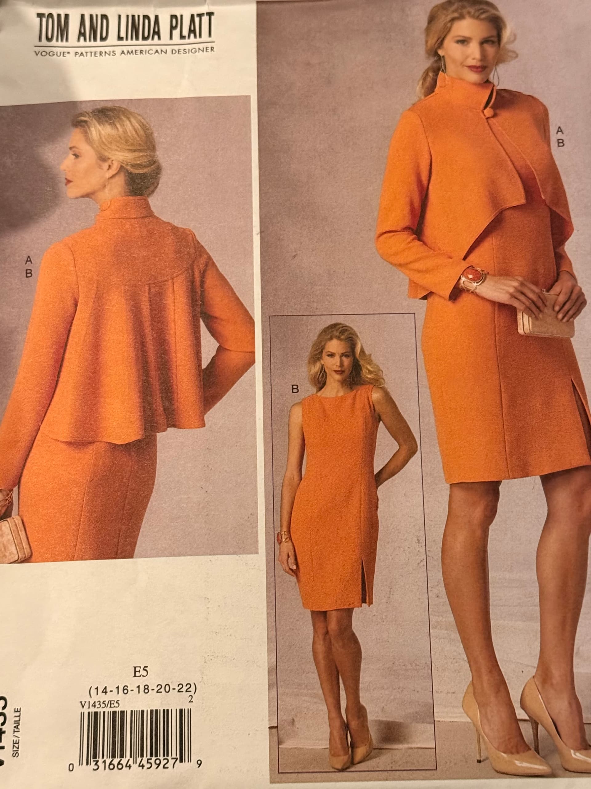 Sewing pattern Vogue 1435 - Tom and Linda Platt, American Designer, Dress and jacket, size 14-22