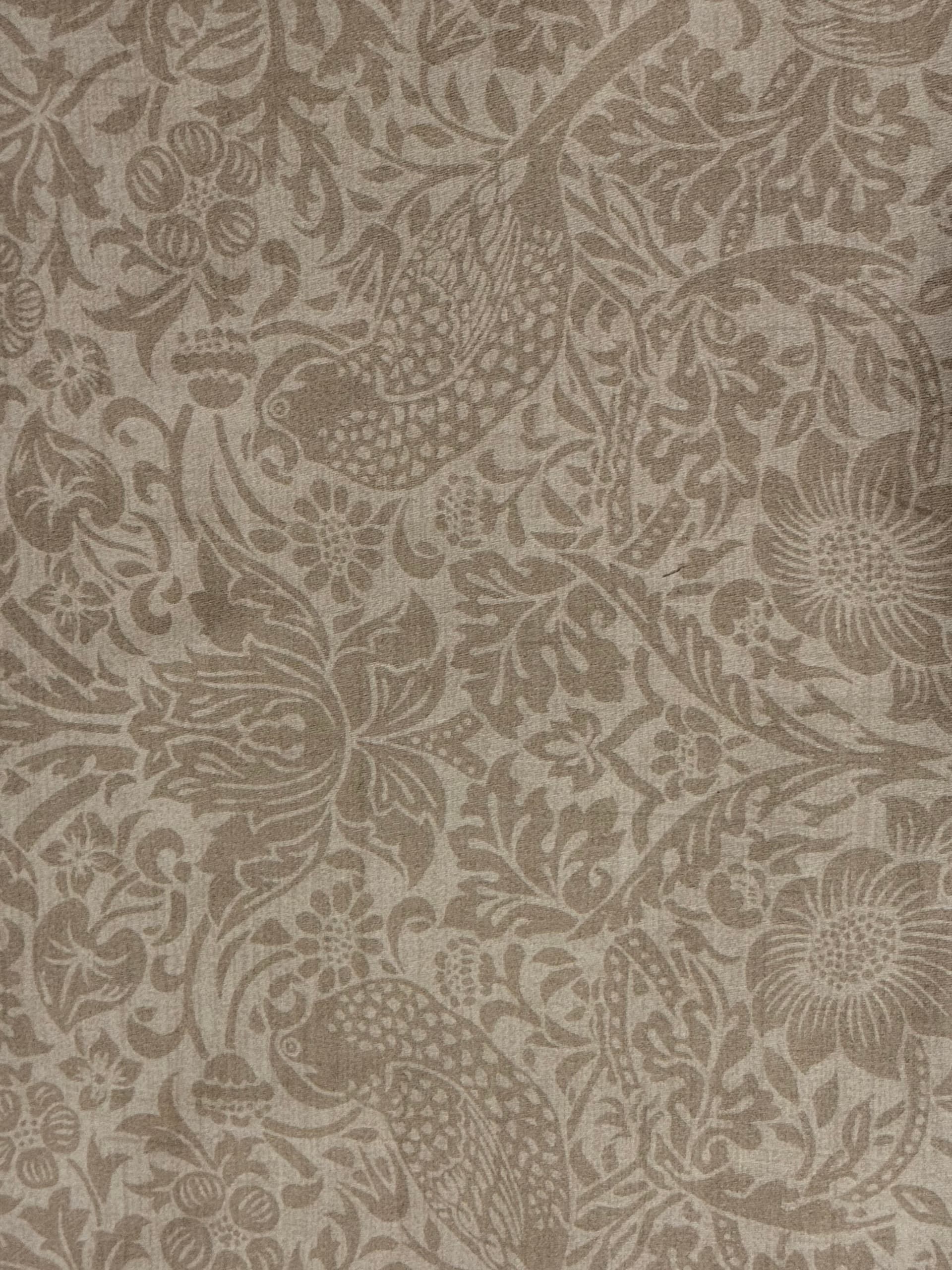 100% Cotton, bird print in neutral tan