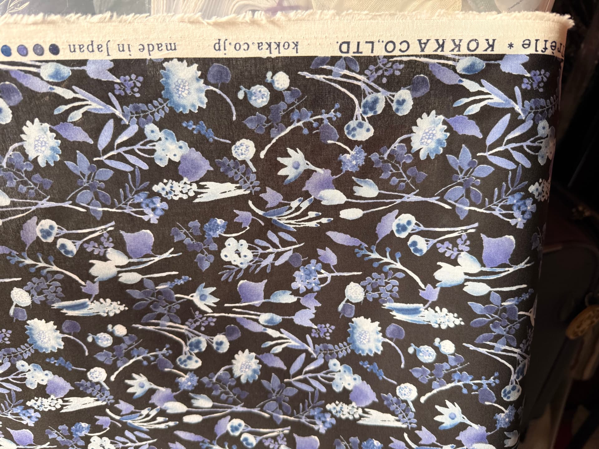 100% cotton, Japanese fabric, blue floral print