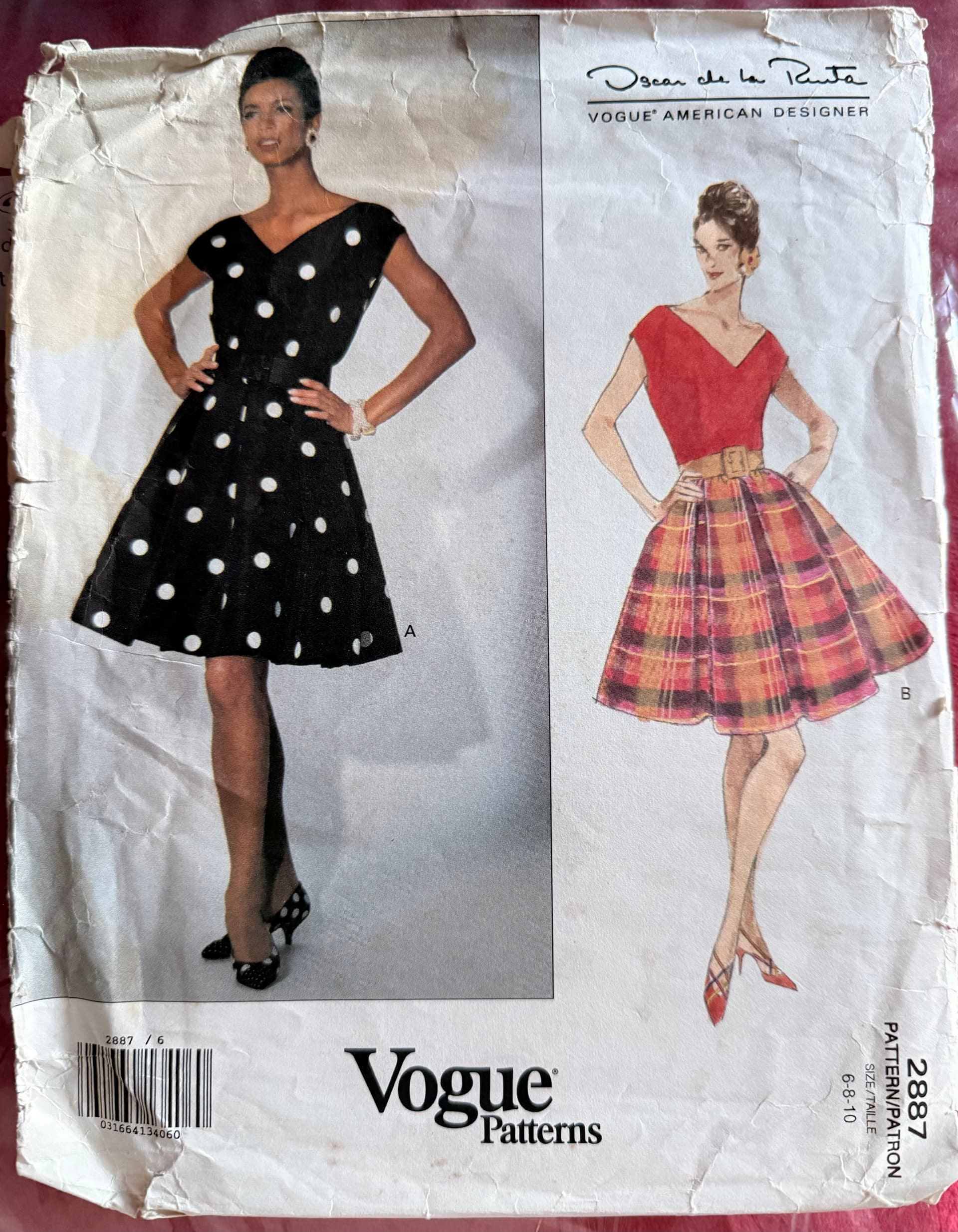 Sewing pattern Vogue 2887 vintage, Dress, Size 6-10. Oscar de la Renta. Vogue American Designer.