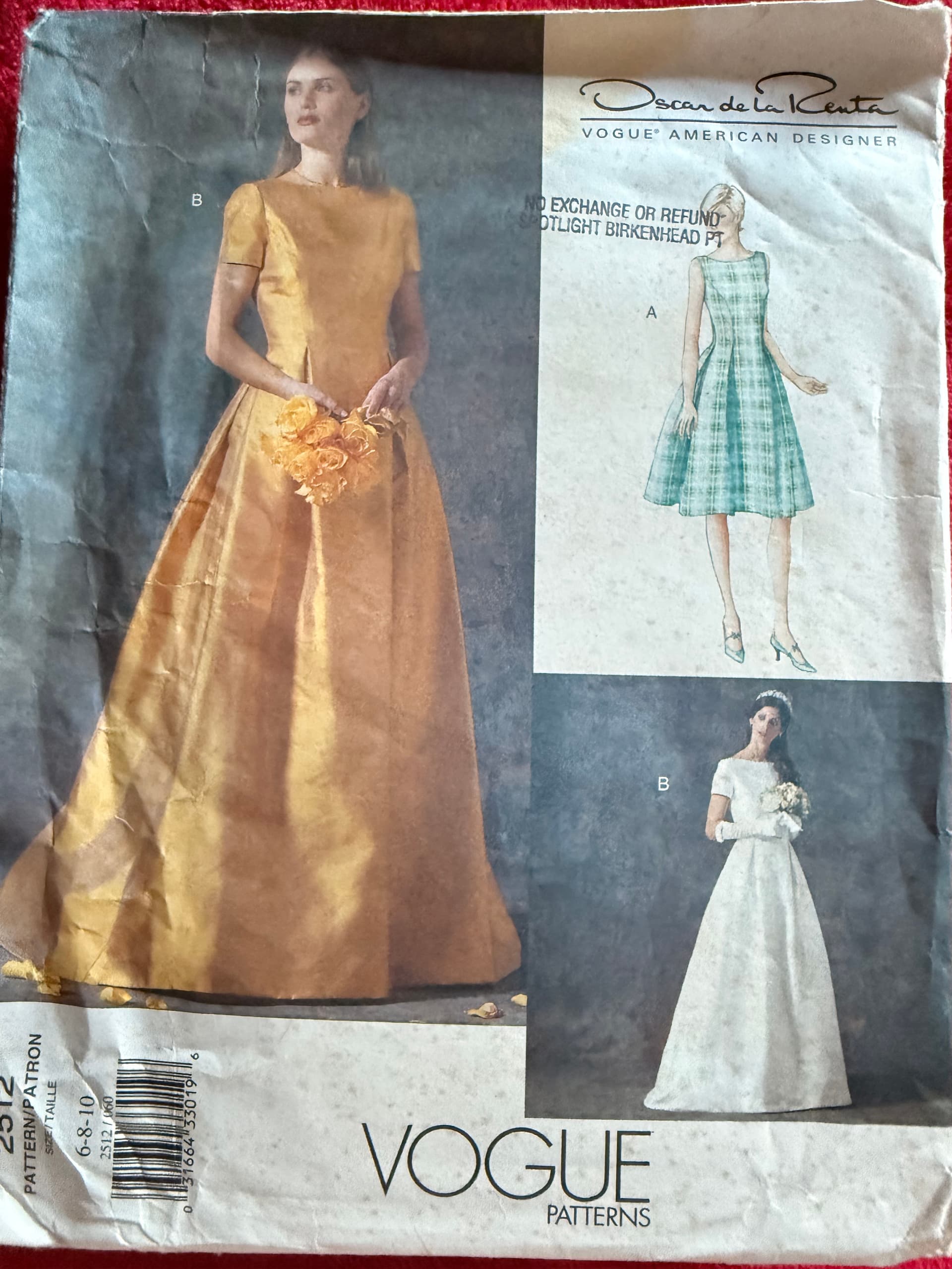 Sewing pattern Vogue 2512 special occasion dress Oscar de la Renta. Vogue American Designer, Size 6-10.