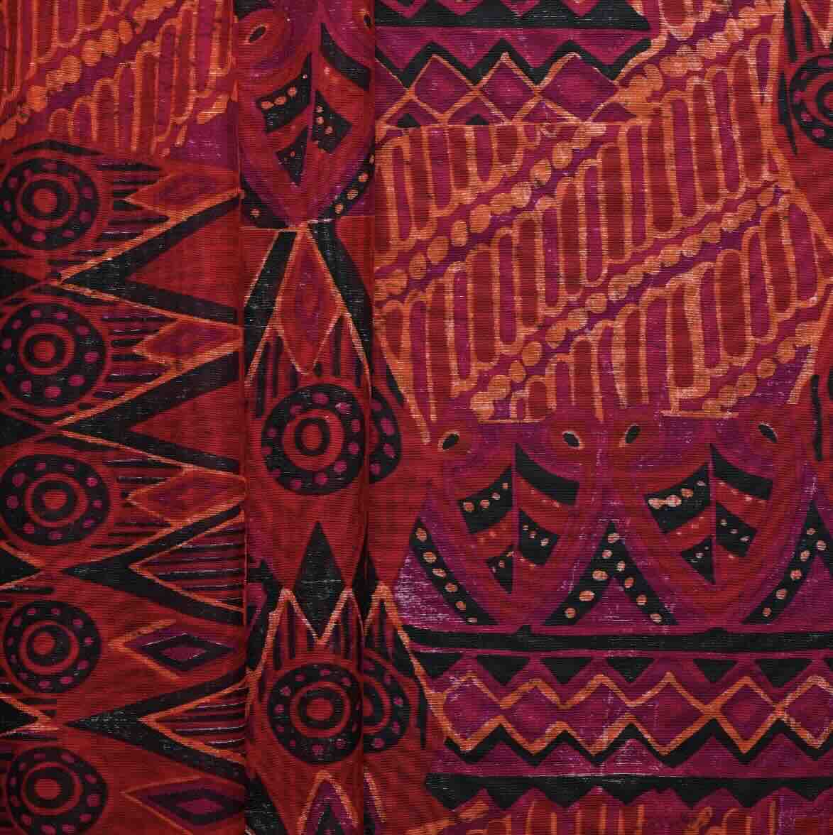 Silk and cotton blend, red and black