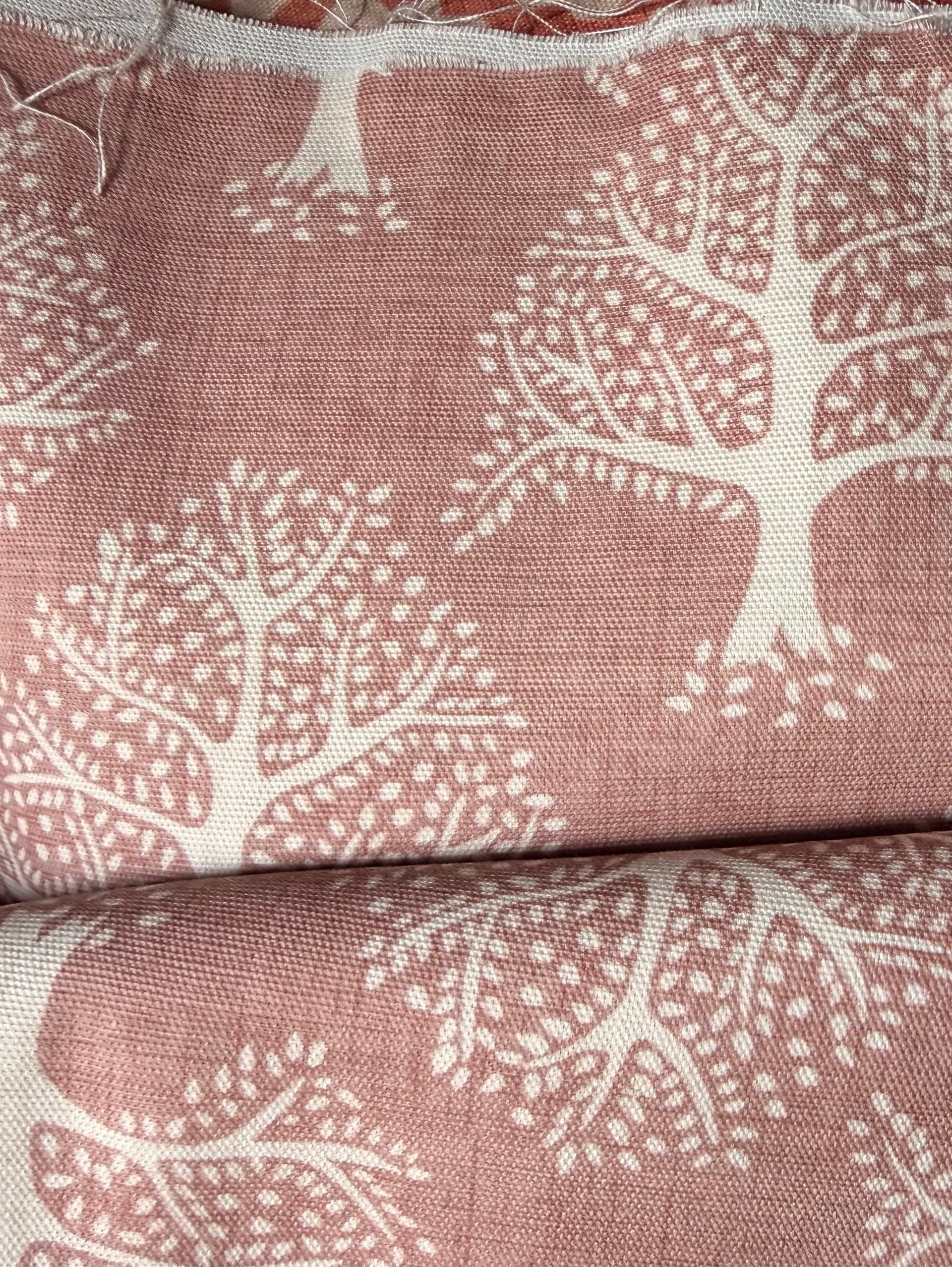 100% Cotton, Fairtrade, BCI, 1.6m remnant, dusty rose pink, tree print, medium weight upholstery fabric
