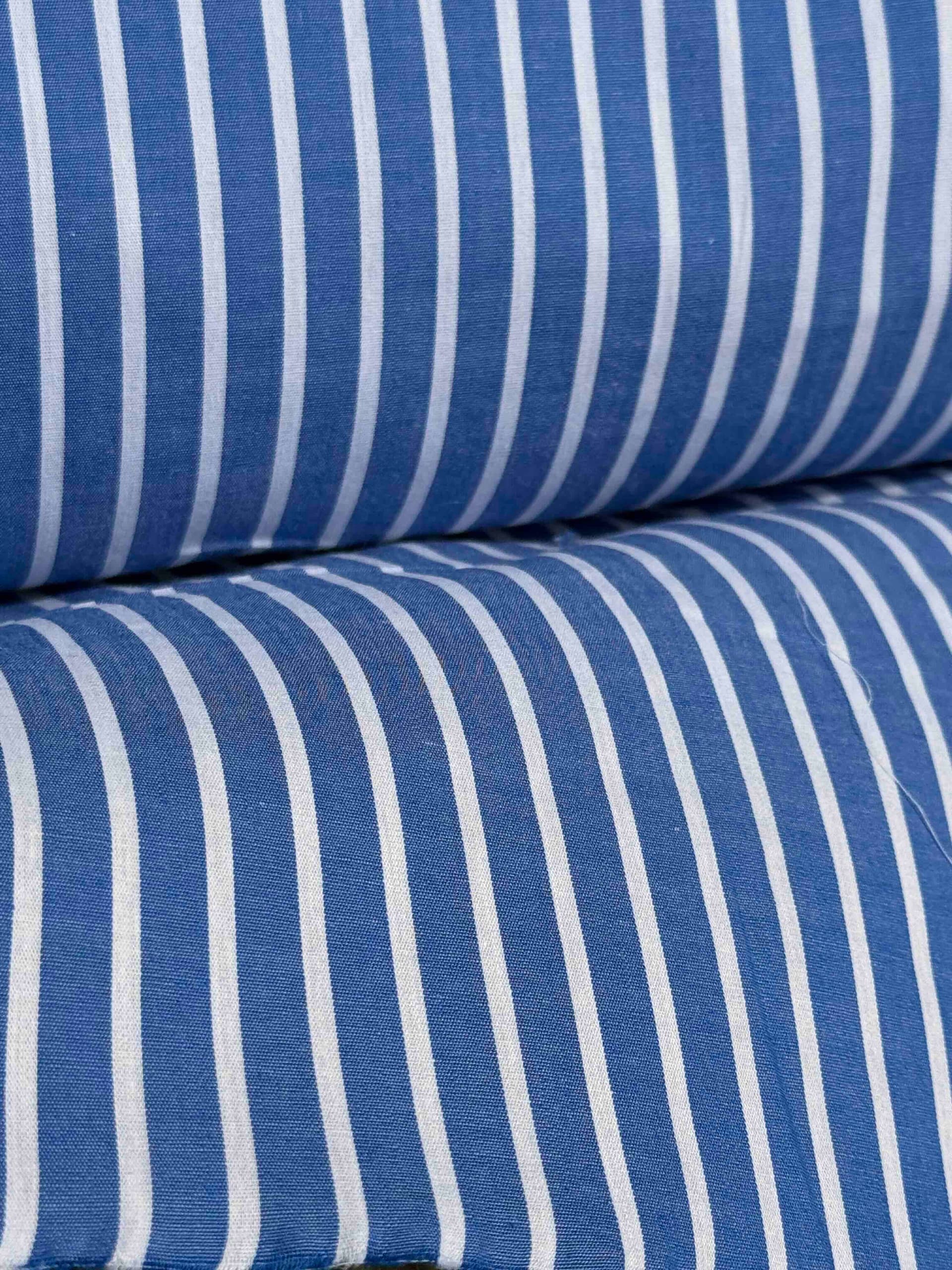 100% cotton, blue and white striped poplin fabric