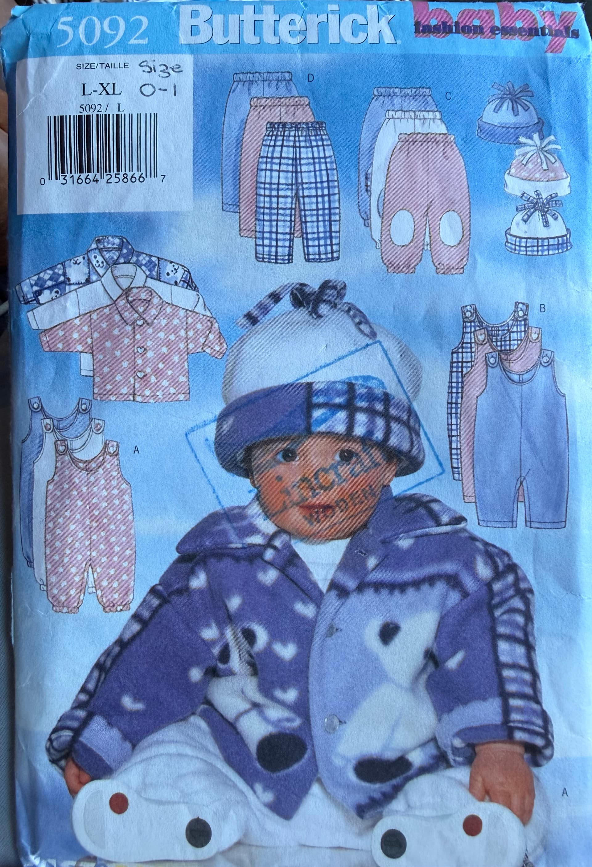 Butterick 5092 baby pattern - pants, jacket, jumpsuits / dungarees, beanies