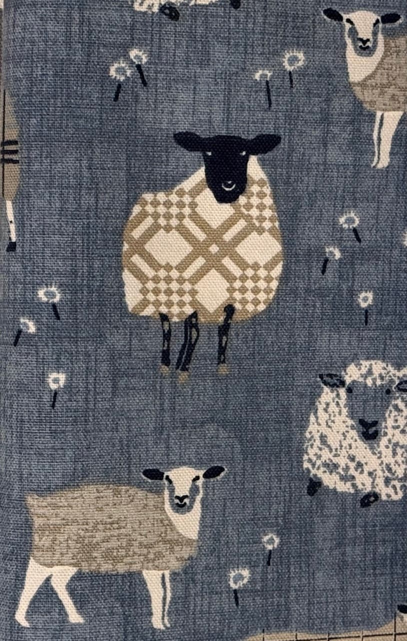2.1m remnant 100% blue Cotton, cute sheep print, quality upholstery fabric